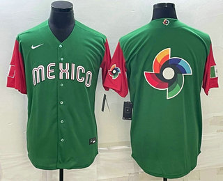 Mens Mexico Baseball 2023 Green World Big Logo With Patch Classic Stitched Jersey